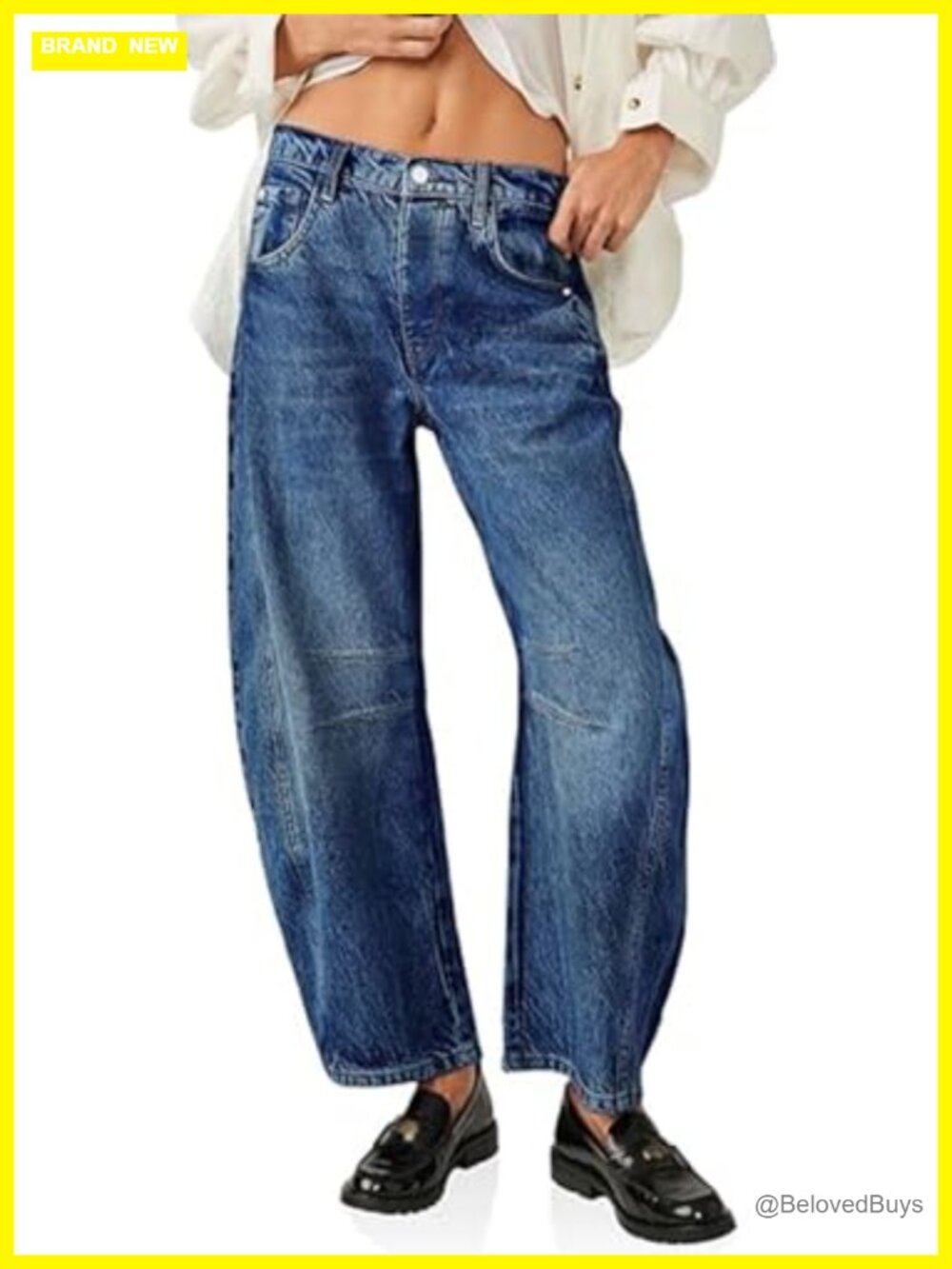 Women's Barrel Jeans Wide Leg Mid Rise Rigid Denim Ankle Pants